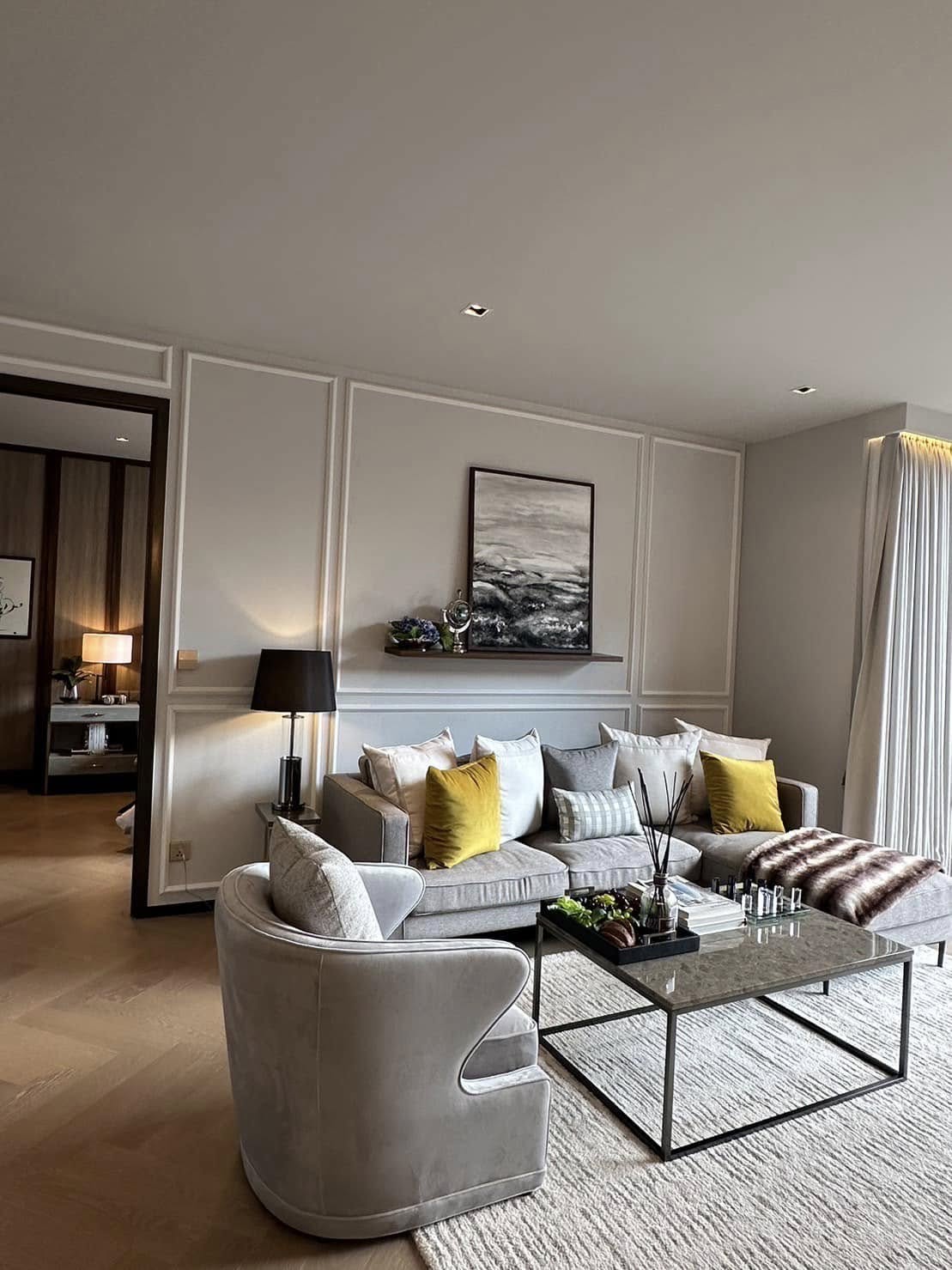 Modern 2-bedroom, 2-bathroom condo at The Reserve 61 Hideaway, 120 sqm, fully furnished with high-end decor, private balcony, and luxury facilities in Thonglor.
