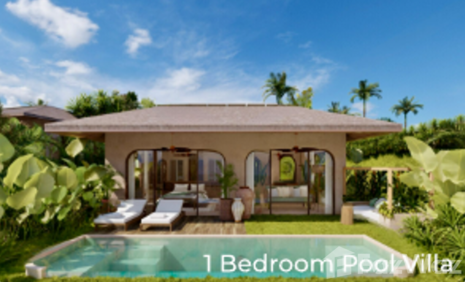 Luxury 1-bed, 1-bath 56 sqm villa at Oak & Verde, Koh Phangan. Private pool, garden, and terrace. For sale at ฿8,900,000. Contact us today!