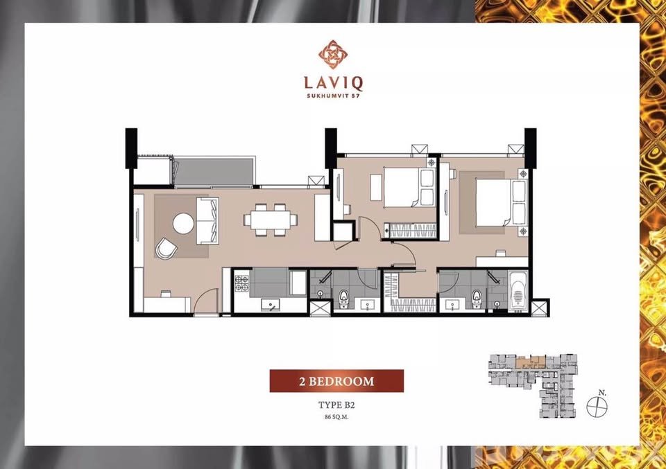 Stylish living room of luxury 2-bedroom condo at LAVIQ Sukhumvit 57 with European furniture and large windows near BTS Thong Lor