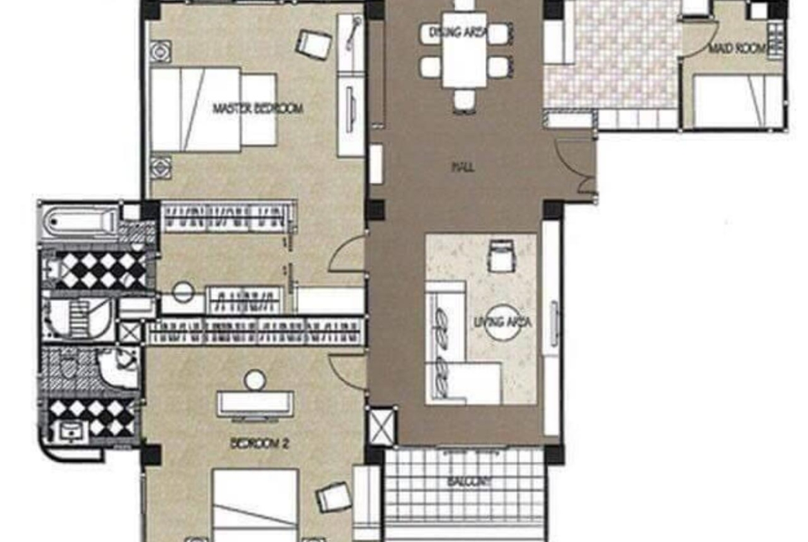 2 Bedrooms, 3 Bathrooms + 1 Maid room 170sqm 7th Flr Tonson Court