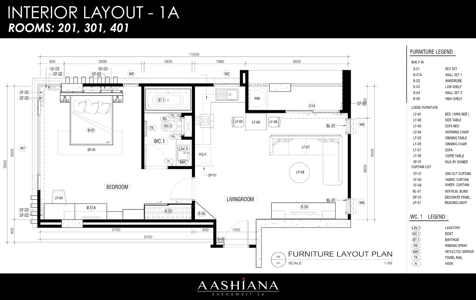 2 Bedrooms, 2 Bathrooms 80sqm size Aashiana Sukhumvit 26 For Rent 45,000THB