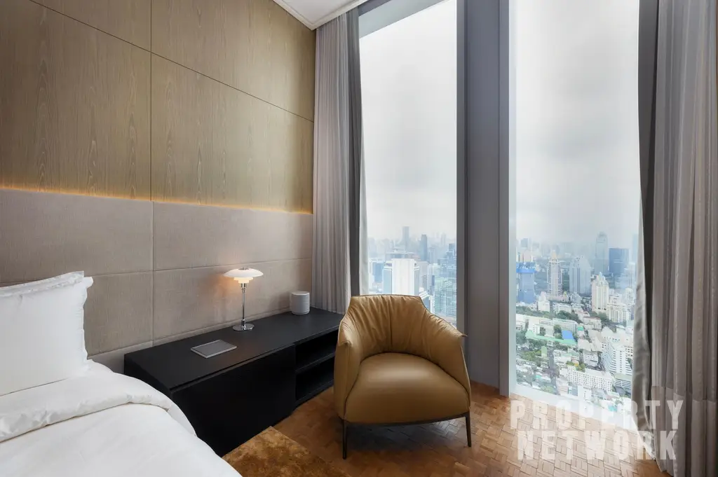 Discover luxury living at The Ritz-Carlton Residences, a 4-bedroom, 4-bathroom condo on the 58th floor, offering 486 sqm of elegance for sale at 350M THB. near BTS Chong Nonsi and near MRT Sam Yan