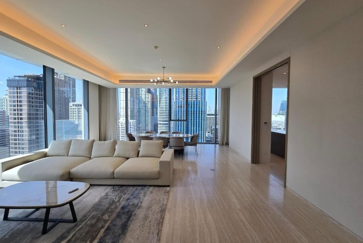 Luxury 3-bed, 3-bath condo at Scope Langsuan, 241 sqm, for rent at 480,000 THB/month. Prime location near BTS Ploenchit, with top-tier amenities and security.
