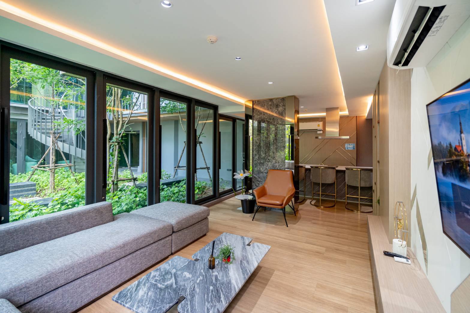 2-bed, 2-bath condo at LLOYD Soonvijai-Thonglor, 54 sqm, for rent starting from 50,000 THB/month. Available Feb 17. Near BTS Thonglor. Fully furnished + free Wi-Fi.