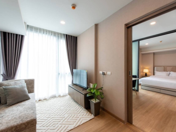 2-bed, 2-bath condo at LLOYD Soonvijai-Thonglor, 54 sqm, for rent starting from 50,000 THB/month. Available Feb 17. Near BTS Thonglor. Fully furnished + free Wi-Fi.