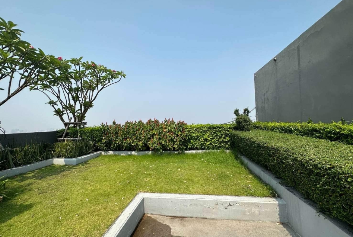 Modern 2-BR Condo at The Base Park West Sukhumvit 77, 44.61 sqm, high floor, rent 27,000 THB/month or buy for 7.29M THB. Stunning views, near BTS.