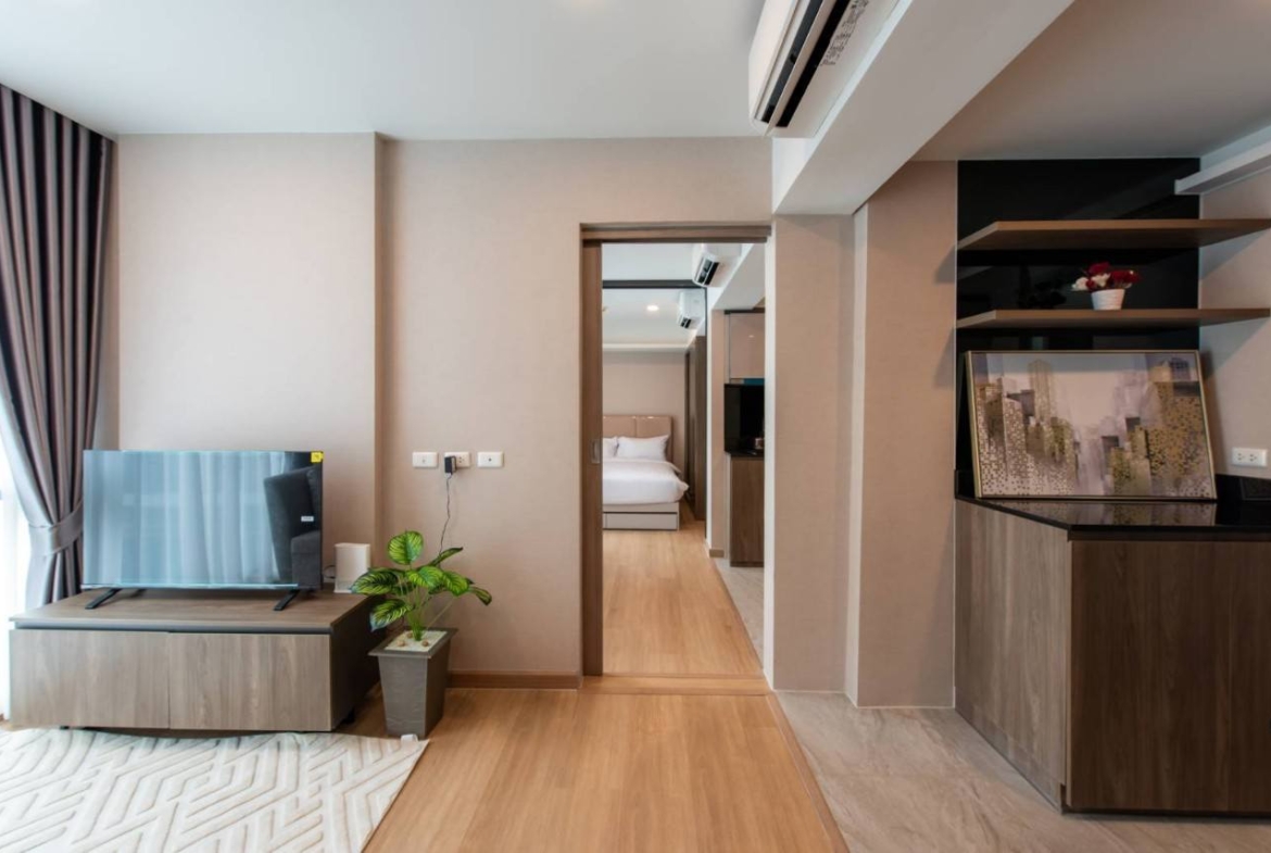 2-bed, 2-bath condo at LLOYD Soonvijai-Thonglor, 54 sqm, for rent starting from 50,000 THB/month. Available Feb 17. Near BTS Thonglor. Fully furnished + free Wi-Fi.