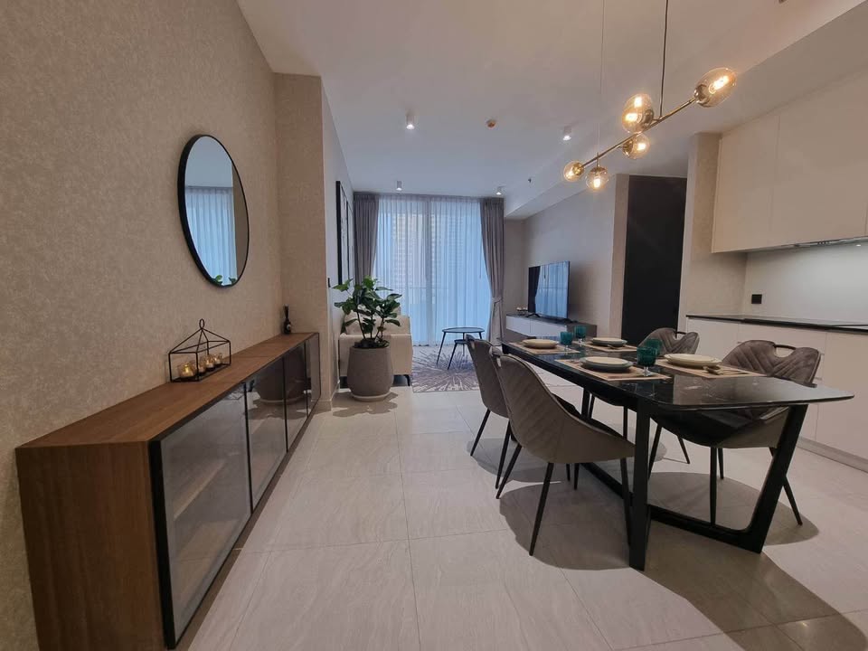 Luxury 2-bed, 2-bath, 98 sqm condo at Tait Sathorn 12, for rent at 120,000 THB/month. Near BTS Chong Nonsi & BTS Surasak. Fully furnished. Call now!