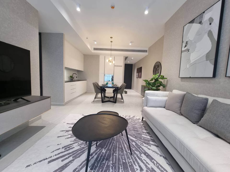 Luxury 2-bed, 2-bath, 98 sqm condo at Tait Sathorn 12, for rent at 120,000 THB/month. Near BTS Chong Nonsi & BTS Surasak. Fully furnished. Call now!