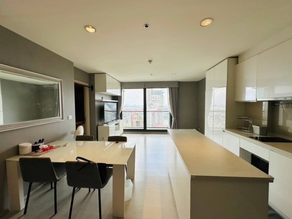 Modern 2-bed, 2-bath condo at Rhythm Sukhumvit 42, 79 sqm. Rent for 65,000 THB/month, fully furnished, near Ekkamai BTS. Great amenities and location!