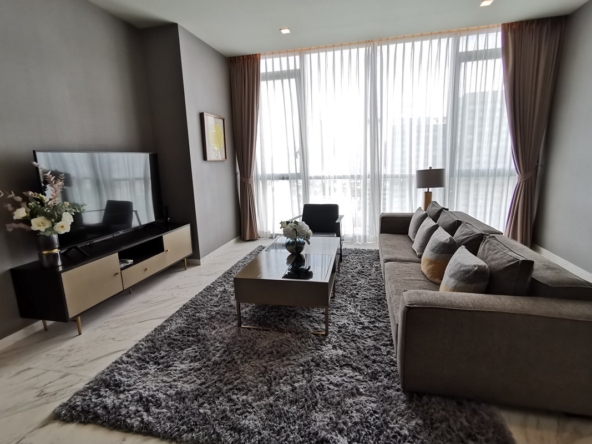 Luxury 2-bed, 3-bath 125 sqm condo at The Monument Thonglor. Pet-friendly, high floor, world-class amenities. For rent at ฿150,000/month. Contact us today!