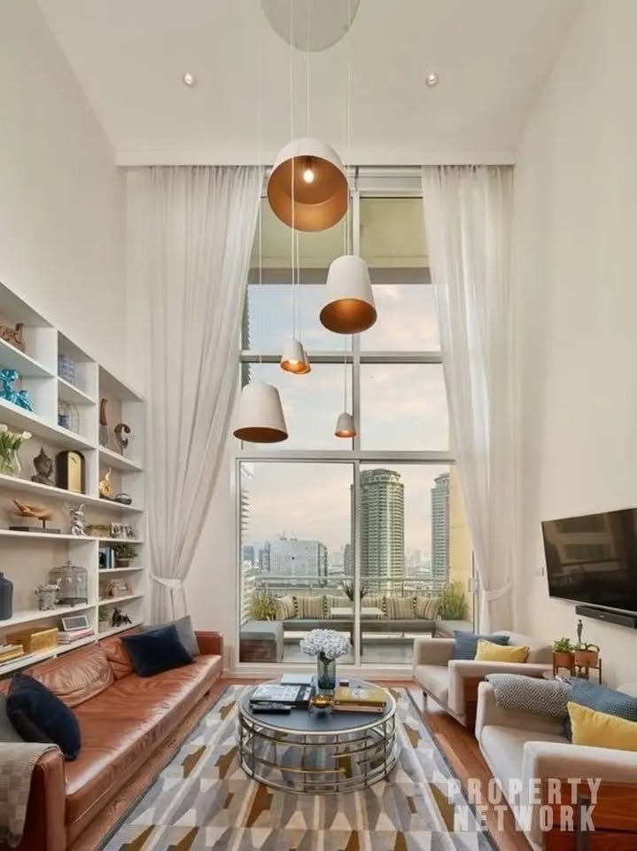 2-bed 2-bath 108 sqm duplex condo in Sathorn for sale at 19.25M THB. Open view, prime location, near BTS, well-maintained building with top amenities.