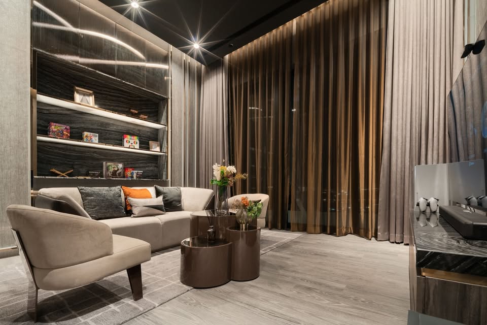 Luxury 2-bed condo at Park Origin Thonglor. 45 sqm, fully furnished, smart home system, premium facilities. Near BTS Thong Lor & Ekkamai. Rent: 62,000 THB/month.