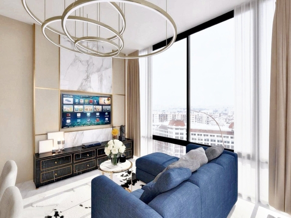 Luxury 2-bed, 2-bath condo for rent at Ashton Silom, 75 sqm, high floor, stunning city views. Prime CBD location near BTS & MRT. Rent: 83,000 THB/month.