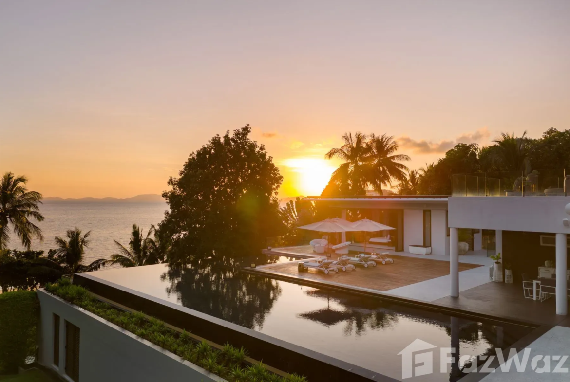 Luxury 6-bed, 6-bath beachfront villa at The Cape Residences, Phuket. 3,920 sqm of elegance with infinity pool, private beach & world-class amenities. ฿506M.