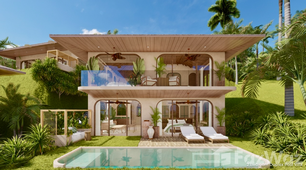 2-Bedroom 1-Bathroom 112 sqm Villa at Oak & Verde, Koh Phangan for sale at ฿12,900,000. Modern design, private pool, and tropical surroundings.