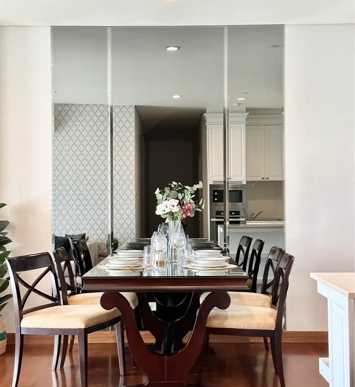 Stylish living room of 2-bedroom condo for rent at IVY Thonglor Bangkok with city view and modern furniture