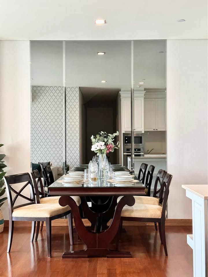 Stylish living room of 2-bedroom condo for rent at IVY Thonglor Bangkok with city view and modern furniture