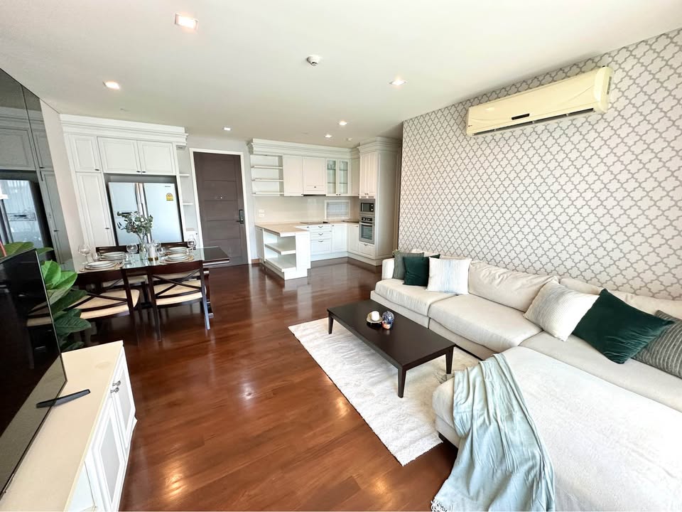 Stylish living room of 2-bedroom condo for rent at IVY Thonglor Bangkok with city view and modern furniture