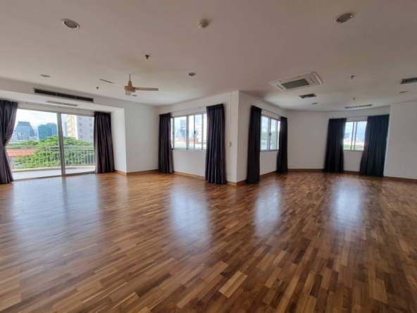 Spacious 3-bedrooms 3-bathrooms condo at Baan Suan Plu with 295 sqm, private residence, green garden, and premium amenities for rent at 135,000 THB/month.