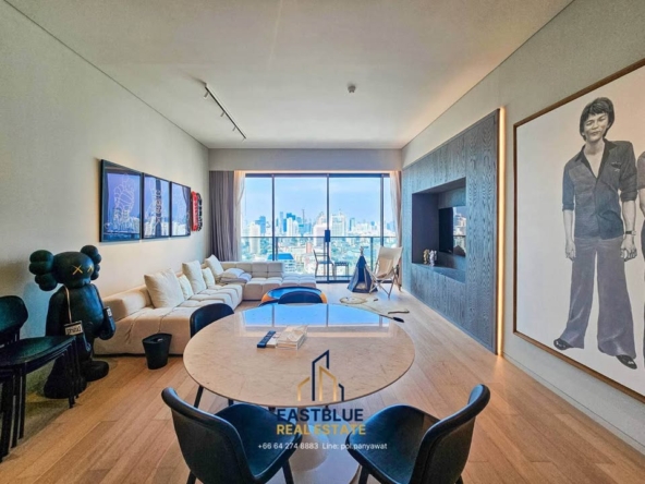 Luxury 2-bed 2-bath 111 sqm condo at TELA Thonglor for sale at 44.5M THB. High-floor unit with west-facing, unblocked view in prime Thonglor location.
