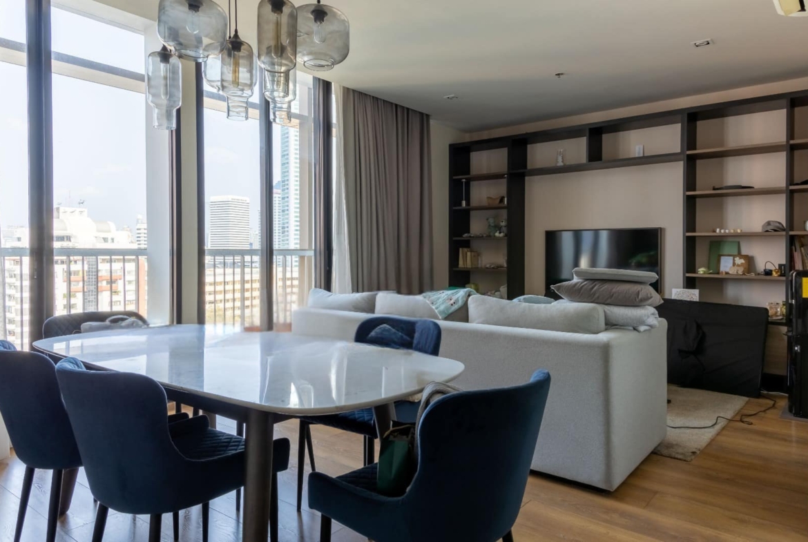 Luxury 2-bed, 2-bath condo at Park Origin Phrom Phong for rent. Fully renovated, 95 sqm, high floor, stunning views, premium amenities. Rent: 99,000 THB/month.