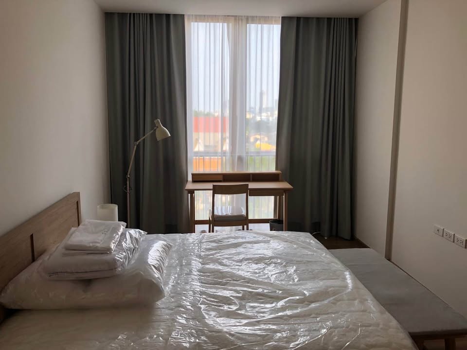 Modern 2-bedroom condo at Hasu Haus, 65 sqm, canal view, near BTS On Nut. Free shuttle service. High-end amenities. For rent at 40,000 THB/month.
