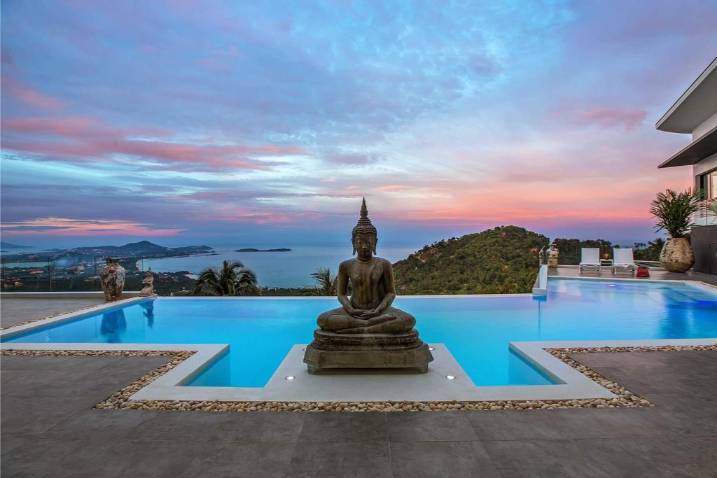 Luxury 4-bed 4.5-bath 882 SQM Villa Coco Koh Samui for sale. Private infinity pool, ocean views, top location in Chaweng Noi. Price 39.75M THB. Contact us now!