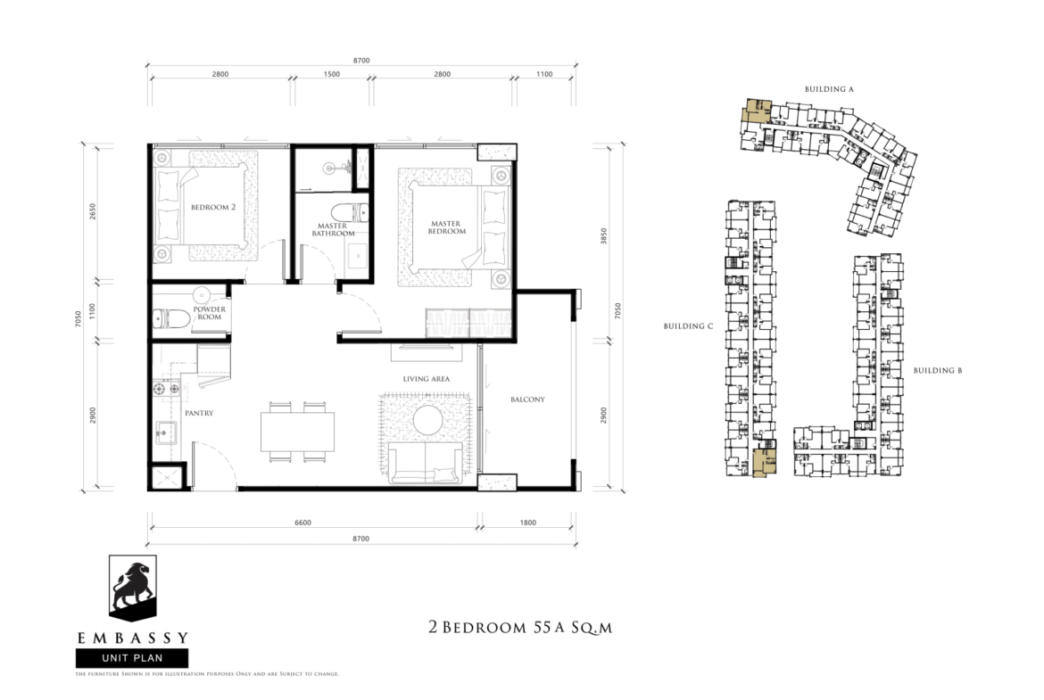 Luxury 2-bedroom 68 sqm condo at Embassy Pattaya for sale 6.79M THB. Prime Jomtien location, near the beach, rooftop jacuzzi, pools, spa, gym. Secure your unit today!