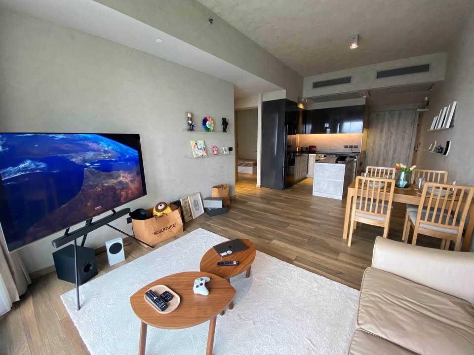 Modern 2BR 1BA condo at The Lofts Asoke, 75 sqm, high floor, fully furnished, prime Sukhumvit location, near MRT and BTS. Minimum 1-year lease.