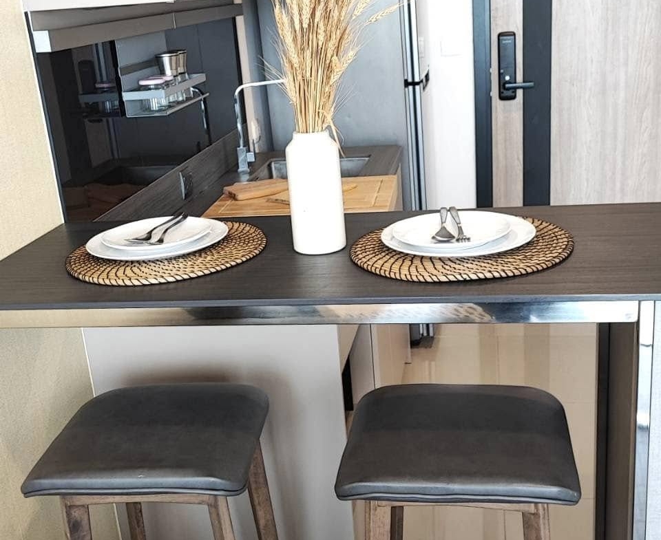 Stylish 1-bed 1-bath condo at Oka Haus Sukhumvit 36, 34.27 sqm, 30th floor river view. For sale at 5.2M. Modern amenities and prime location.