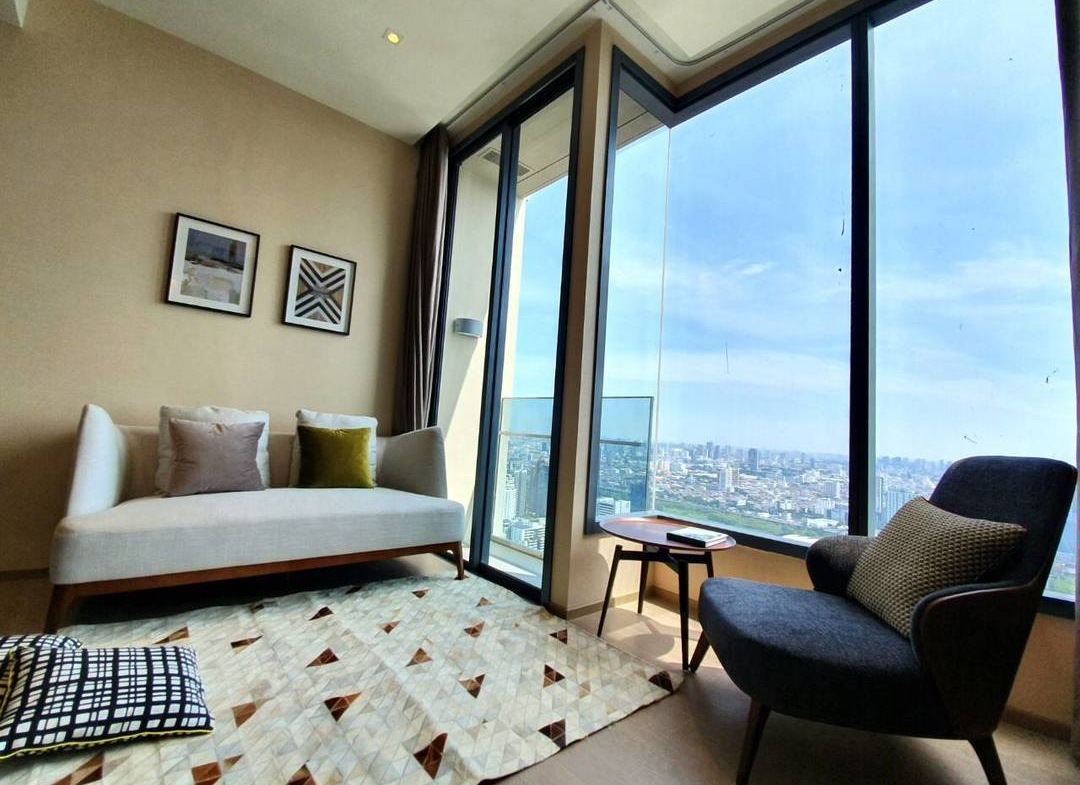 Luxury 1-Bedroom condo at The ESSE Asoke, 44.5 sqm, fully furnished, available for rent at 50K/month. Prime location, close to BTS, MRT, and Terminal 21.