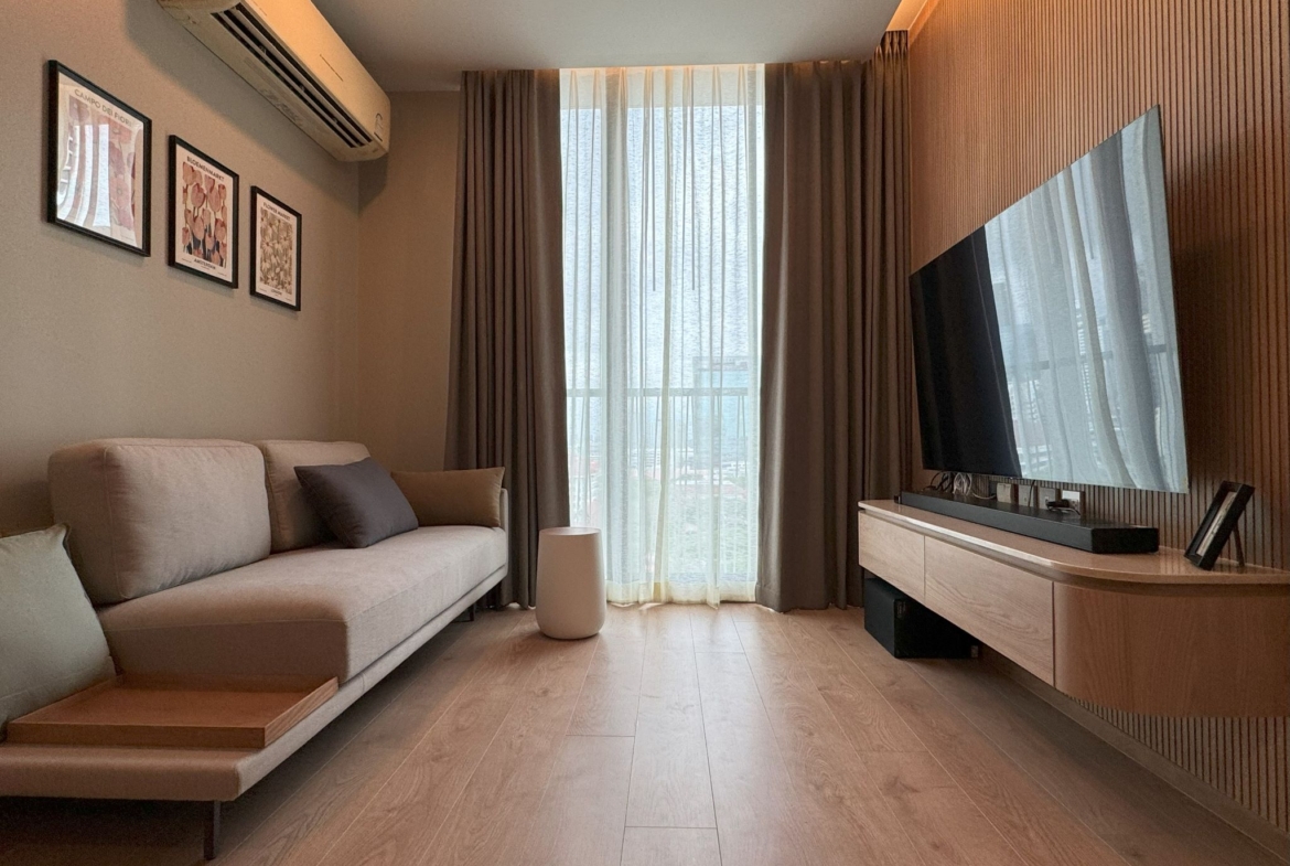 Spacious 2-Bedroom, 2-Bathroom condo for rent at Noble Recole, 62 sqm, fully furnished, with stunning views. Rent at THB 62,000/month. Contact for a viewing today!