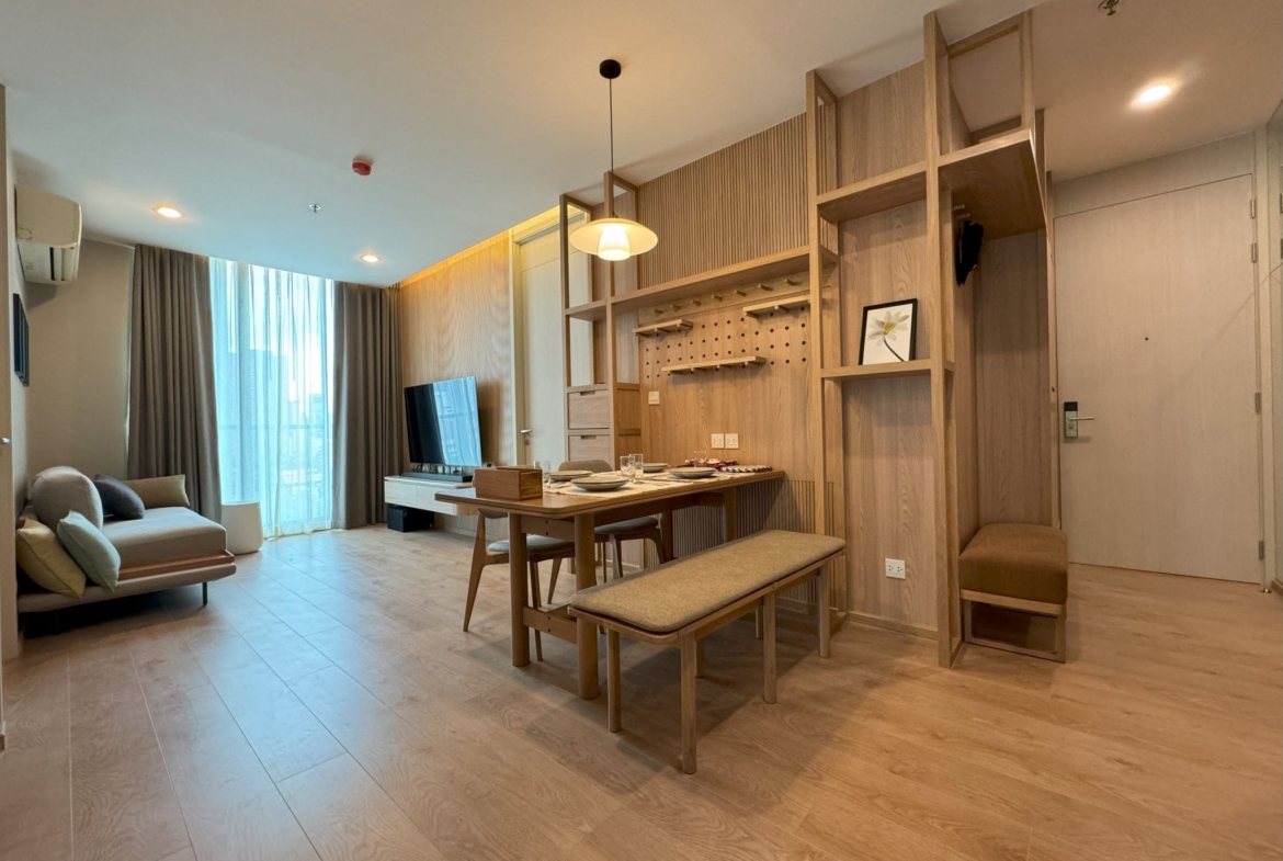 Spacious 2-Bedroom, 2-Bathroom condo for rent at Noble Recole, 62 sqm, fully furnished, with stunning views. Rent at THB 62,000/month. Contact for a viewing today!